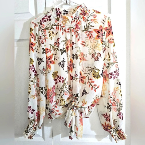 NWOT Evolutionary Floral Blouse, long-sleeve, Large‎ - Picture 1 of 7